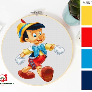 PINOCCHIO Cross Stitch Pattern PDF, Embroidery Chart, Cute Nursery Decor, Jiminy, Cartoon Boy Counted Cross Stitch Chart, Instant Download
