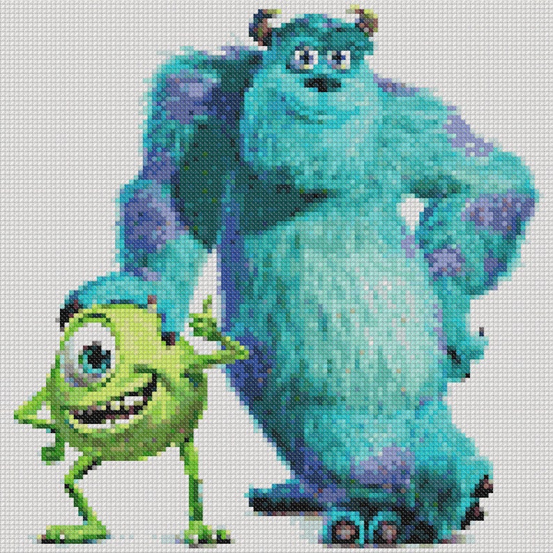 MONSTERS INC. Cross Stitch Pattern PDF, Embroidery Cute Nursery Wall Decor, Halloween Animals Counted Cross Stitch Chart, Instant Download image 3