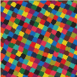 Peut inclure: Un motif abstrait color&eacute; avec un design pix&eacute;lis&eacute;. Le motif est compos&eacute; de formes et de couleurs vari&eacute;es, notamment le rouge, l'orange, le jaune, le vert, le bleu, le violet et le noir.