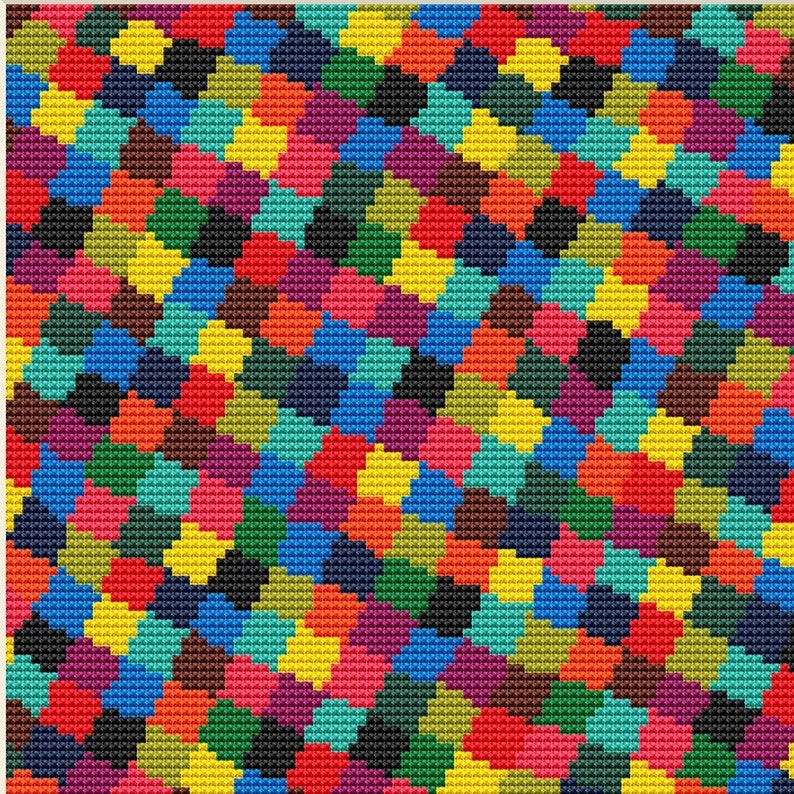 Peut inclure: Un motif abstrait color&eacute; avec un design pix&eacute;lis&eacute;. Le motif est compos&eacute; de formes et de couleurs vari&eacute;es, notamment le rouge, l'orange, le jaune, le vert, le bleu, le violet et le noir.