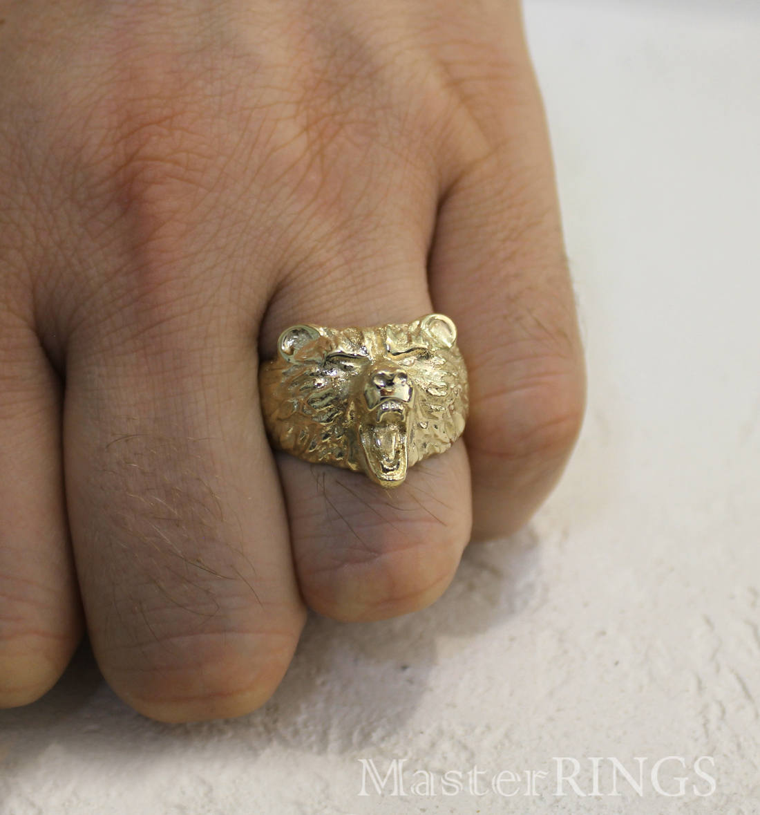 Grizzly mens ring Bear gold ring Biker ring Etsy