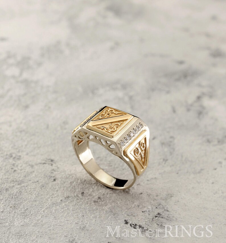 Men's silver/gold ring in vintage style Mixed Etsy
