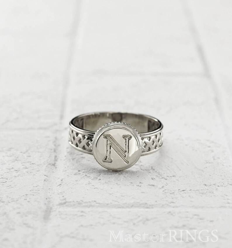 Initial silver ring Men's silver ring for little finger Etsy