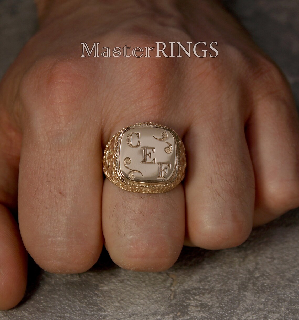 Initial Yellow Gold Men's Ring Caduceus Gold Etsy