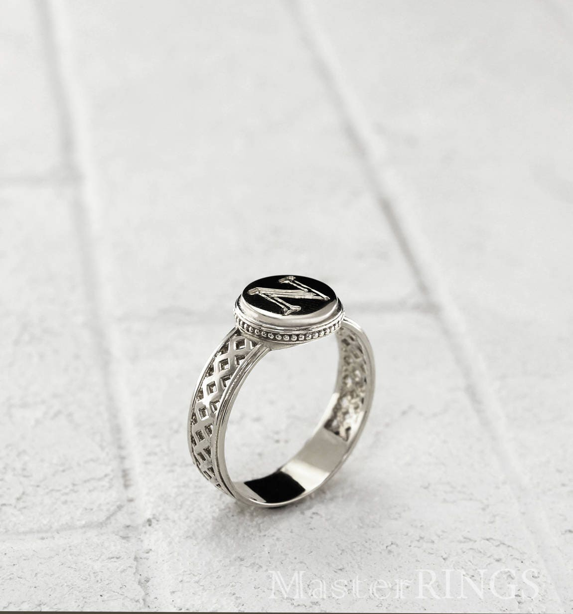 Initial silver ring Men's silver ring for little finger Etsy