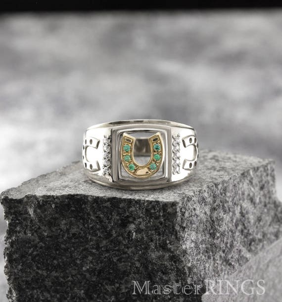 Anillo De Herradura Para Hombre De Acero Inoxidable Diamantes Simulados Signet Pinky Plata 4532