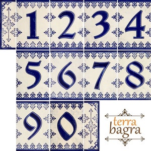 Handmade Ceramic House Number tiles Blue Dolls - Large size