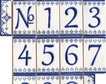 Handmade Ceramic House Numbers and letters BLUE DOLLS - small size