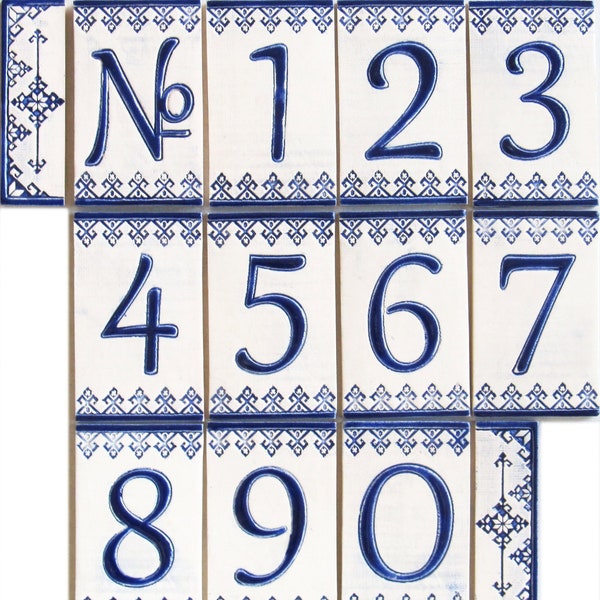 Handmade Ceramic House Numbers and letters BLUE DOLLS - small size