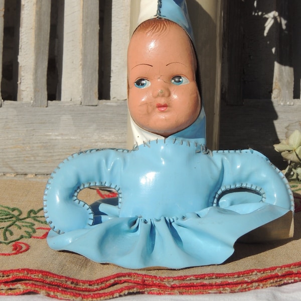 charmante petite poupée vintage, french doll, tenue vinyle tète en carton bouillie papier mâché