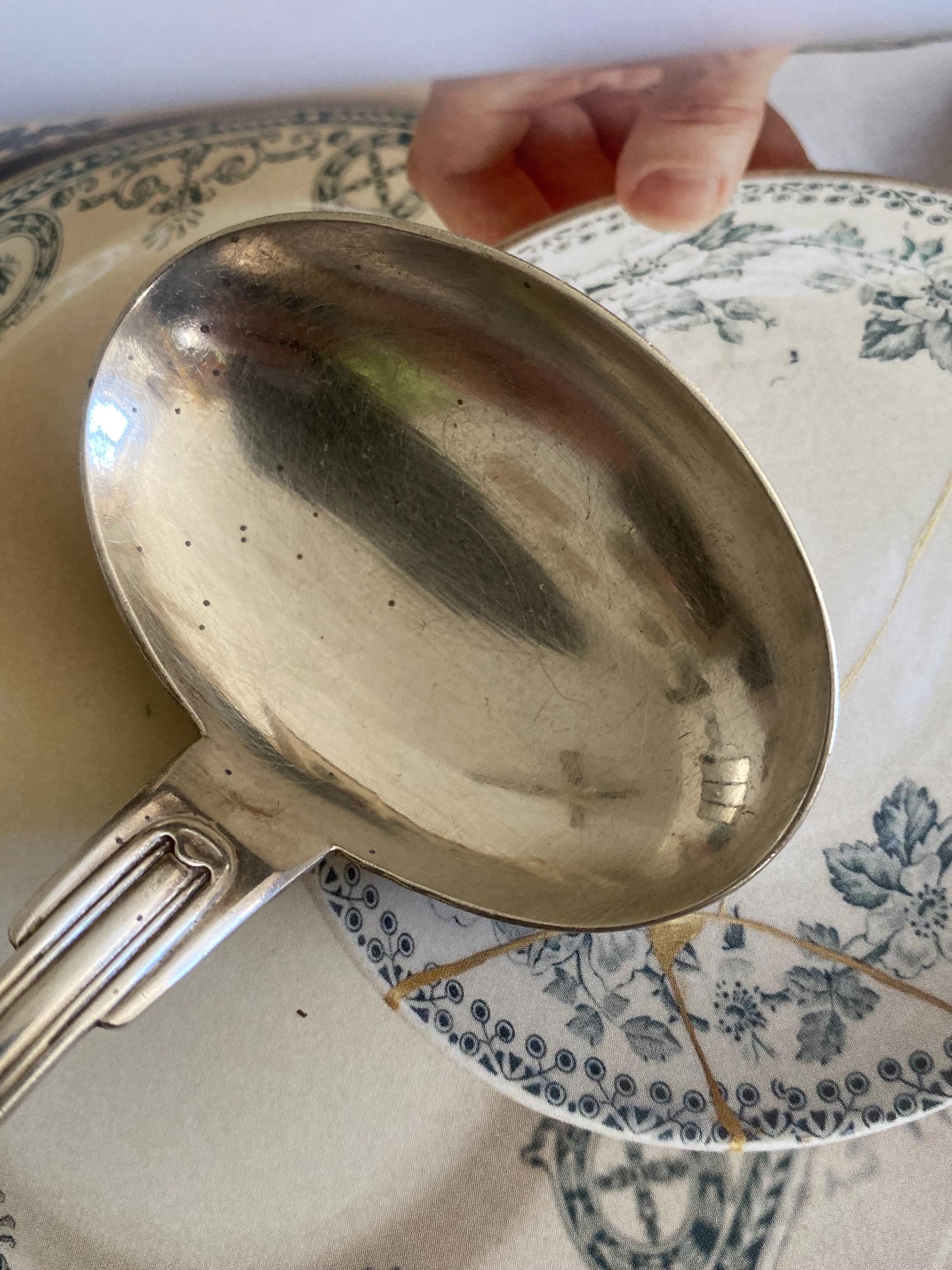 Petite Louche Ancienne En Métal Argenté - Cuillère à Sauce Ou Crème - Avec Poinçons - Occasion