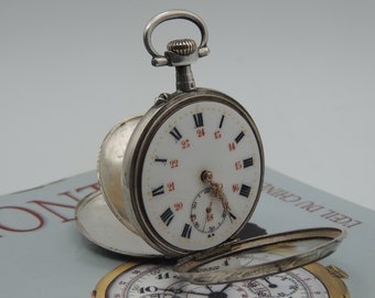 Très belle montre a Gousset en argent massif orfèvre L&F cadran lunette émaillée réf/183 Epoque Napoléon III / Art nouveau