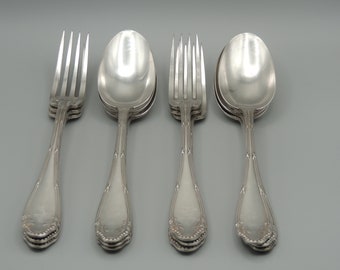 silver metal service cutlery for 6 diners -6 forks 6 large french tableware spoons