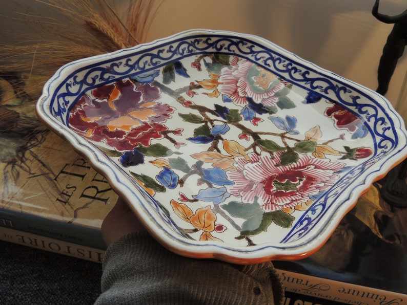 Superb Square Section Dish Faience D'art From the Gien Factory Peony ...