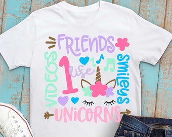 1st birthday svg, unicorn svg, one svg, 1 life svg, 1 svg, friends svg, svg, one year old, girls svg, birthday shirt, dxf, eps, collage svg