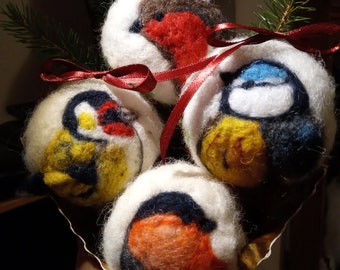 Garden birds set of 4 garden birds robin Blue tit bullfinch and goldfinch,wedding bauble set birds,needle felted robin, Garden birds