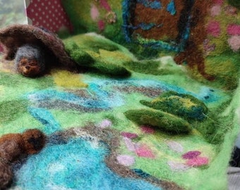 Suitcase Wet felted Playmat,suitcase dollhouse,garden suitcase,Waldorf inspired playmat,Fairy garden suitcase, natural toys, natural toy