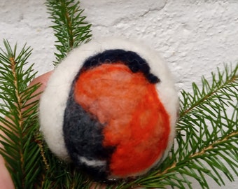 Garden bird bullfinch bauble,needle felted finchball,garden bird ornaments,unique hanging bullfinch bird,finchbauble