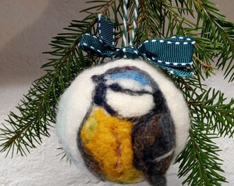 Blue tit bird ball,needle felted bird ball,felt garden bird ornament,unique hanging blue tit, garden birds, home decoration, Spring home