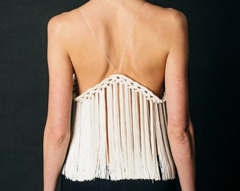 Weißes Fransen Top - Crop Top - Weißes Quasten Makramee Top - Sexy Tops - Gehäkelte Bralette Top für Coachella - Burning man Festival