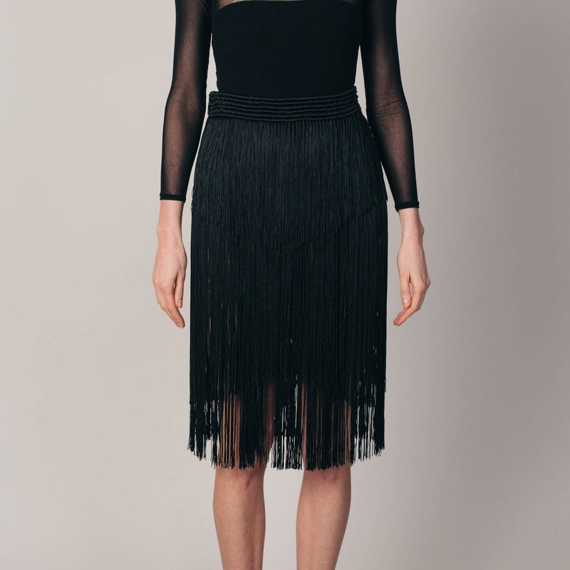 Fringed long halter-style skirt