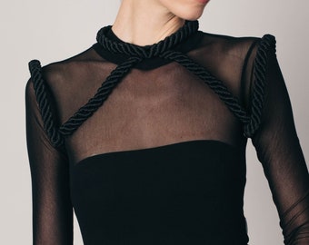 Schwarze Schulter Geschirr für Frauen - Bdsm Kragen - schwarze Makramee Körper Geschirr - Rave Bondage Kragen - Makramee Schulter Halskette