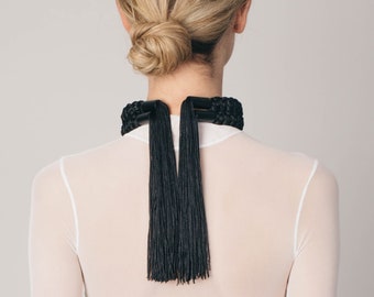 SCHWARZE Göttinnen halskette - Goth Choker - Goth Halsband - Chunky Rope Halskette für Frauen - Bold High Fashion - Rückseite Tropfen Halskette