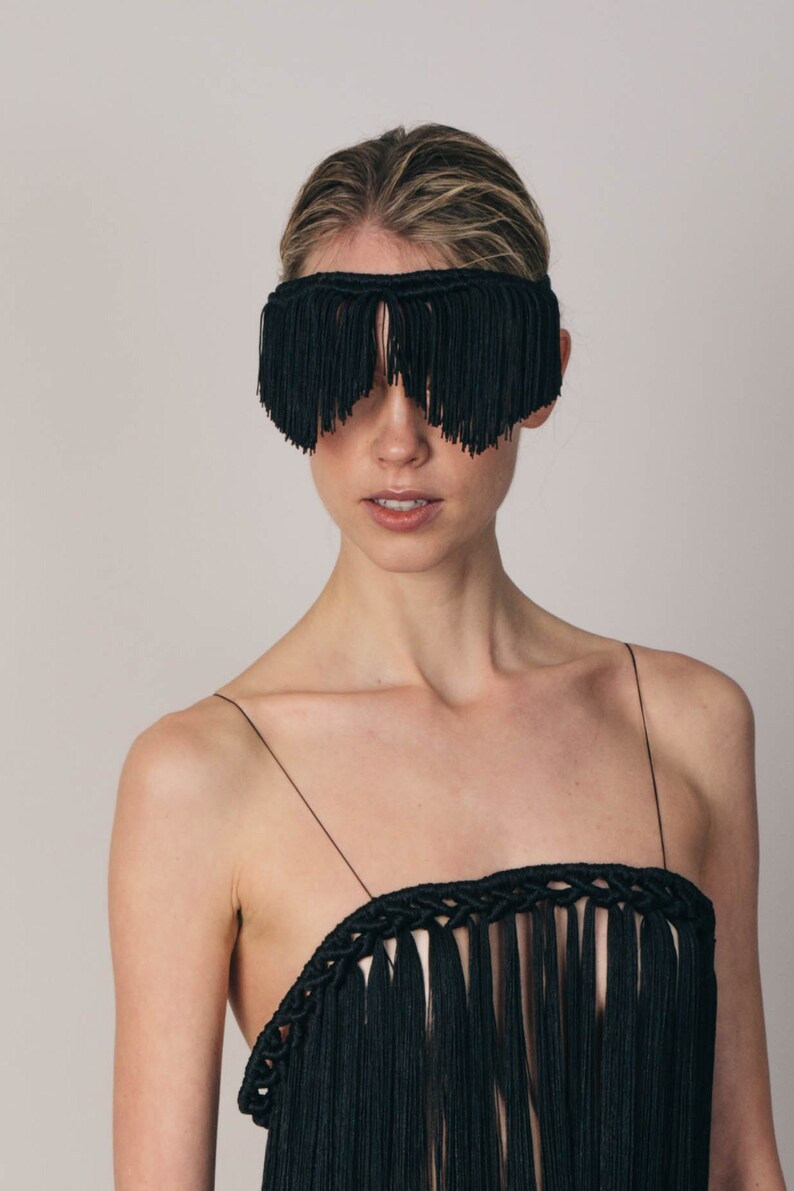 knotted fringe headpiece Fetish Jewellery Leather lingerie style CETO EYEMASK BLACK