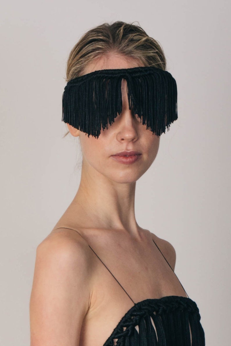 knotted fringe headpiece Fetish Jewellery Leather lingerie style CETO EYEMASK BLACK