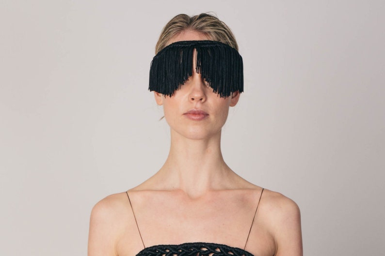knotted fringe headpiece Fetish Jewellery Leather lingerie style CETO EYEMASK BLACK