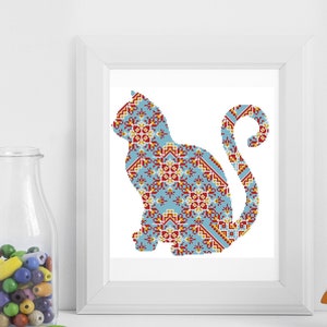 Ornament cross stitch pattern cat PDF, Silhouette cat cross stitch pattern, modern cross stitch, cat lovers, geometric cross stitch - #6