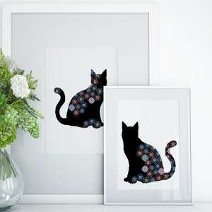 Two Cats cross stitch pattern,geometric ornament cross stitch,home decor, animals, black cat pattern PDF, Mosaic Cat , folk art, floral #185