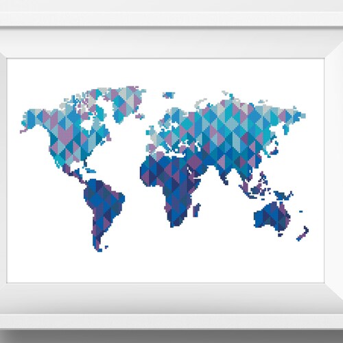 Geometric World Map Cross Stitch Pattern Map Silhouette Etsy UK