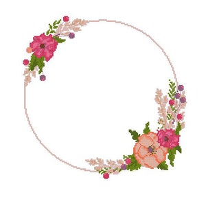 Cross stitch wreath pattern, floral wreath cross stitch modern, your text here, floral border, cross stitch PDF #393