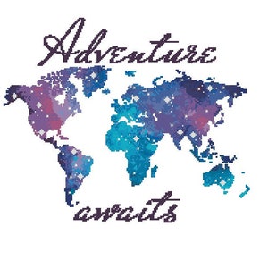 Adventure Awaits Watercolor World Map Cross Stitch Pattern - Etsy