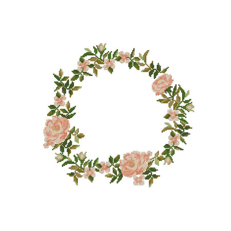 Floral wreath cross stitch pattern Border circle rose ...