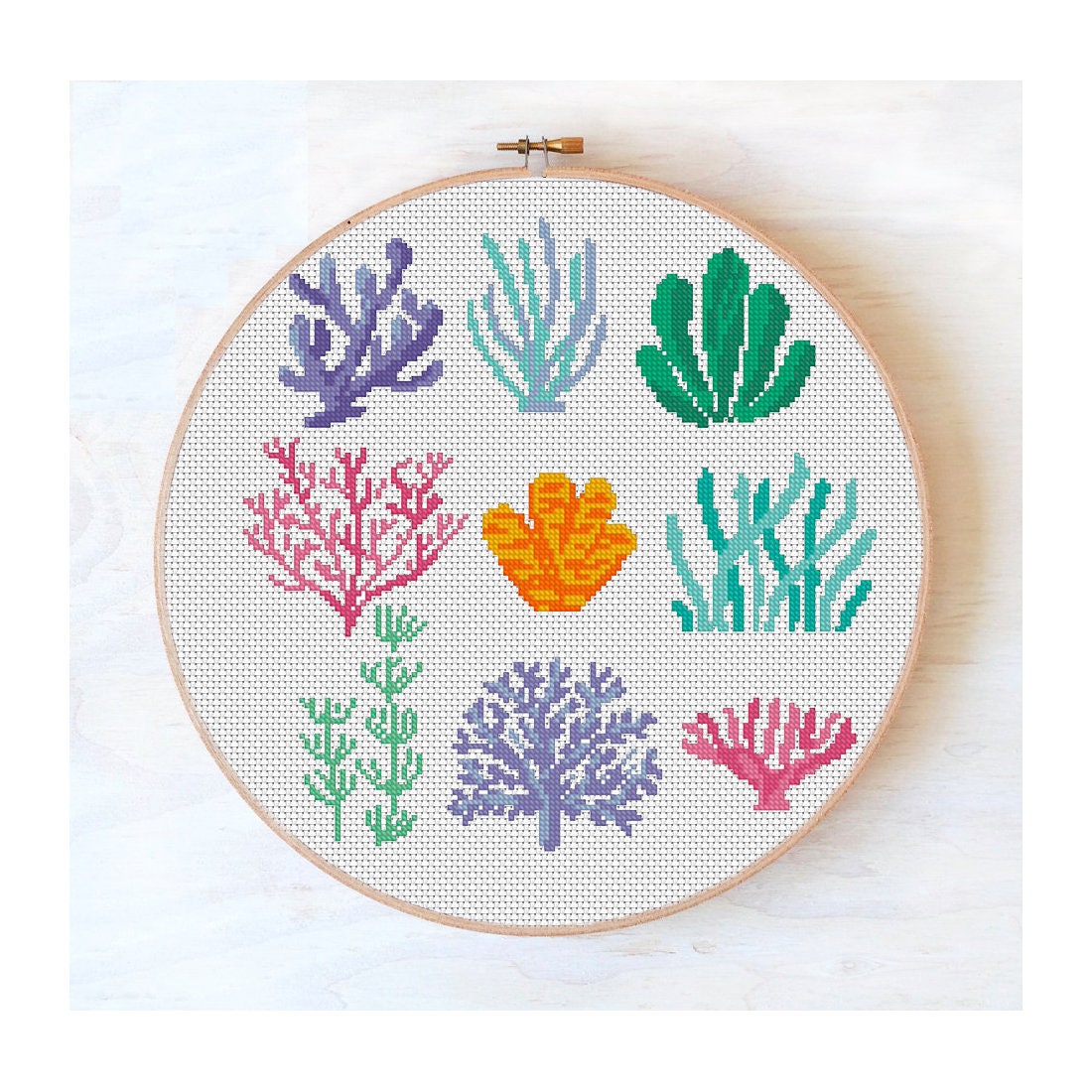 Embroidery Hoop Sea Plants Coral Cross Stitch Pattern Modern Etsy