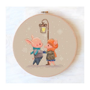Pigs in love cross stitch pattern, cute animal PDF, modern cross stitch, baby gift, wall art decor, cross stitch pattern pig #447
