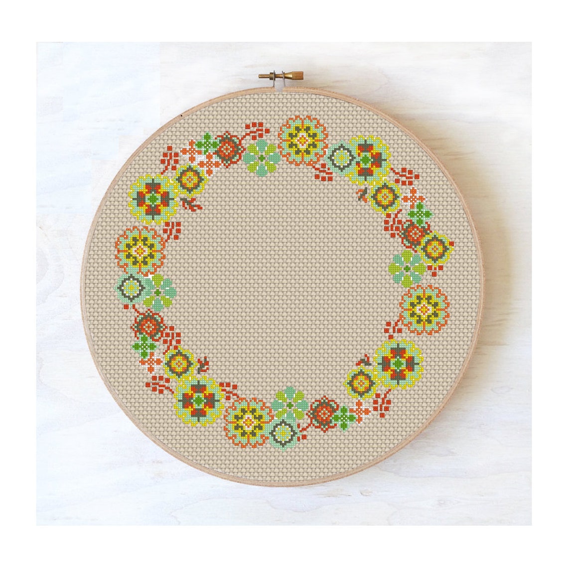 Floral Wreath Border Circle Cross Stitch Pattern PDF Etsy