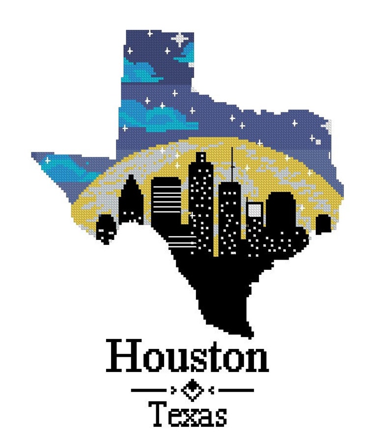 Houston City Cross Stitch Pattern Map of State Texas USA Etsy