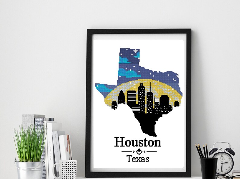 Houston City Cross Stitch Pattern Map of State Texas USA Etsy