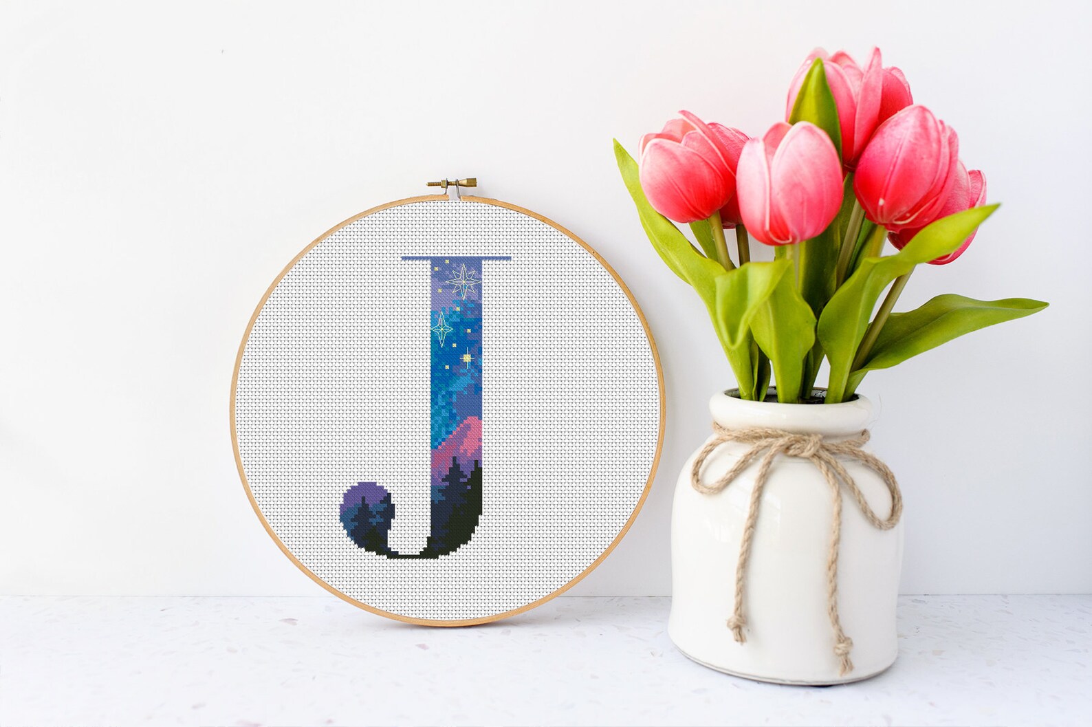 Letter cross stitch pattern modern Cross stitch letter J Etsy