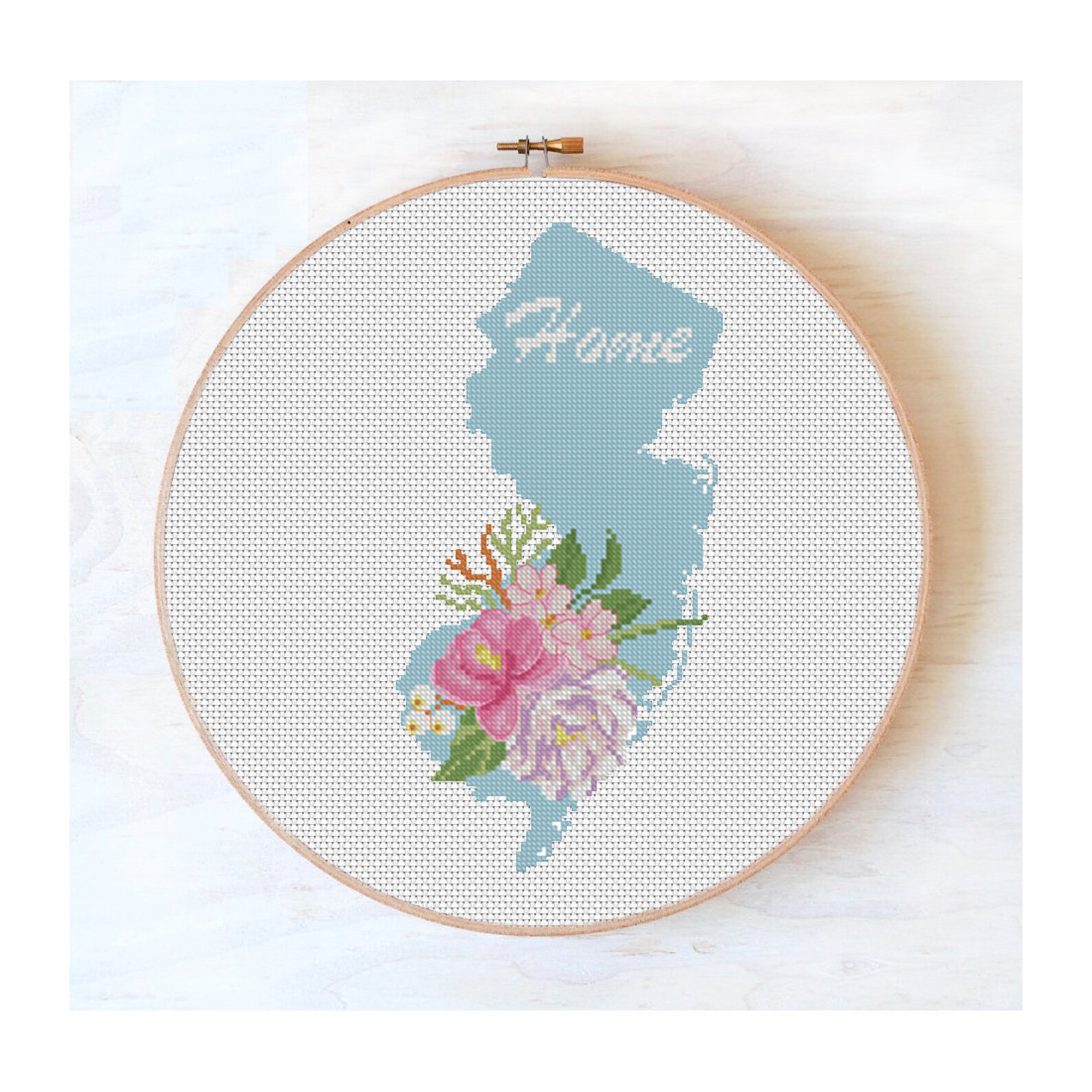 New Jersey cross stitch pattern floral modern map cross Etsy