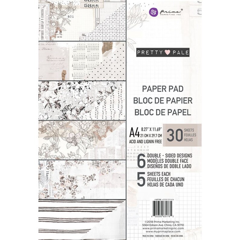 Prima Pretty Pale A4 scrapbook paper Planner TN