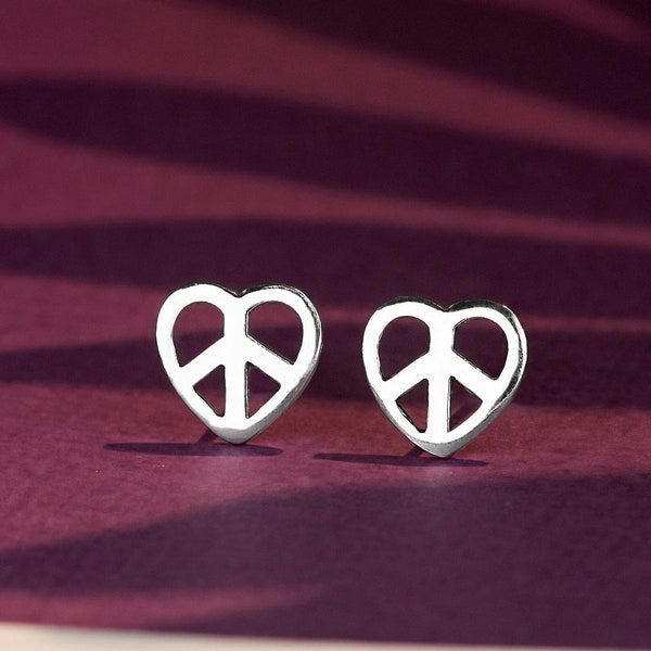 Boucles d'Oreilles "Peace and Love" en Argent massif 925/1000e -  Clous "Paix et Amour" - Puces "Peace and Love" en Argent