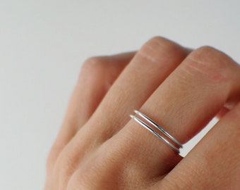 925 Sterling Silver Minimalist Ring - Double Band Dainty Stackable Ring In Silver