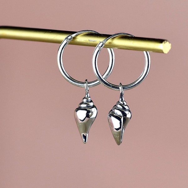 925 Sterling Silver Sea Shell Hoop Earrings