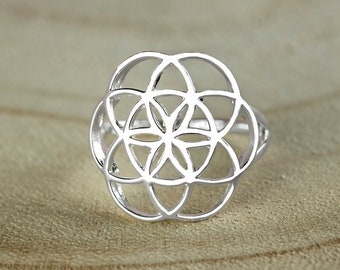 925 Sterling Silver Flower Of Life Ring