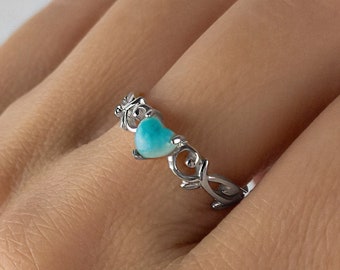 925 Sterling Silver Larimar Little Heart Ring