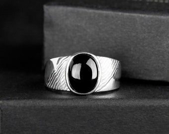 925 Sterling Silver Onyx Ring - Modern Signet Ring for Men